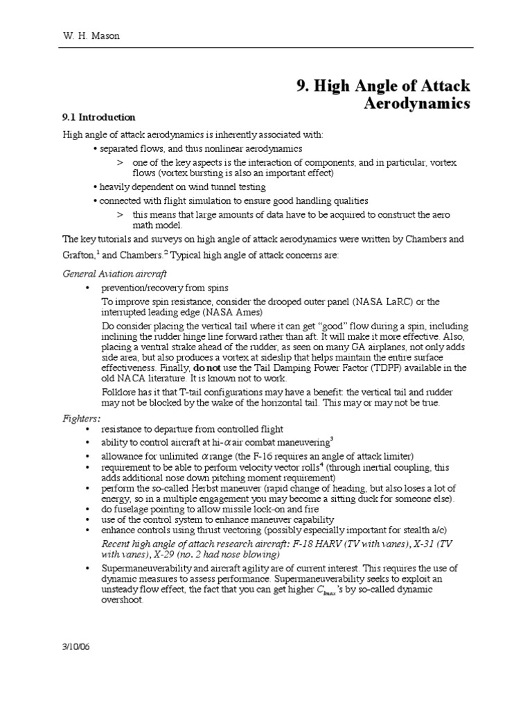 High Angle of Attack Aerodynamics Guide | PDF | Flight Dynamics (Fixed ...
