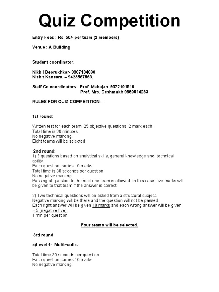 Rules For Quiz Competition PDF