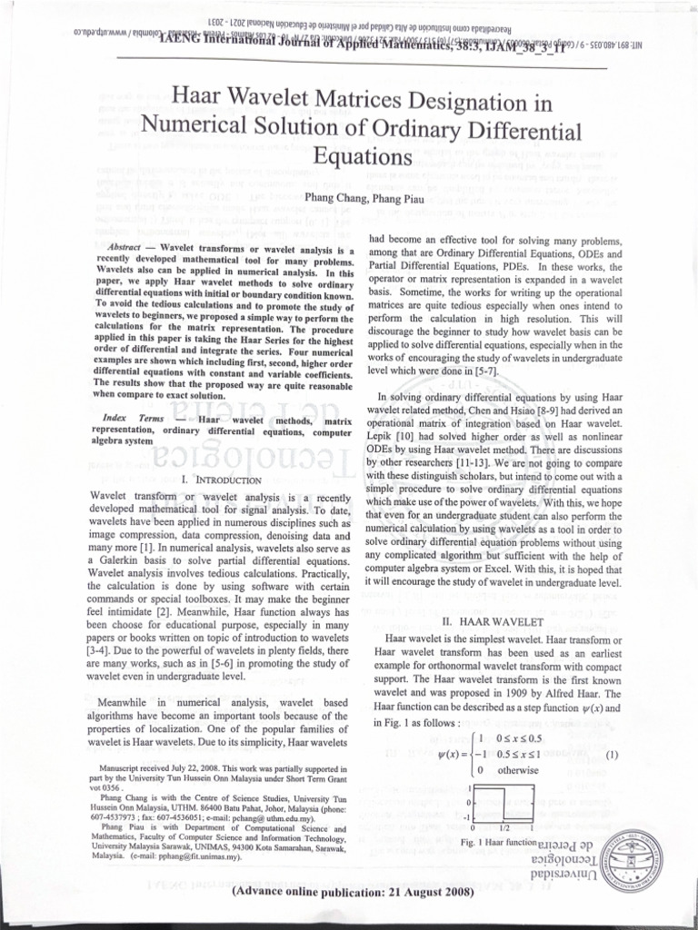 Haar Wavelet Matrices Designation in | PDF
