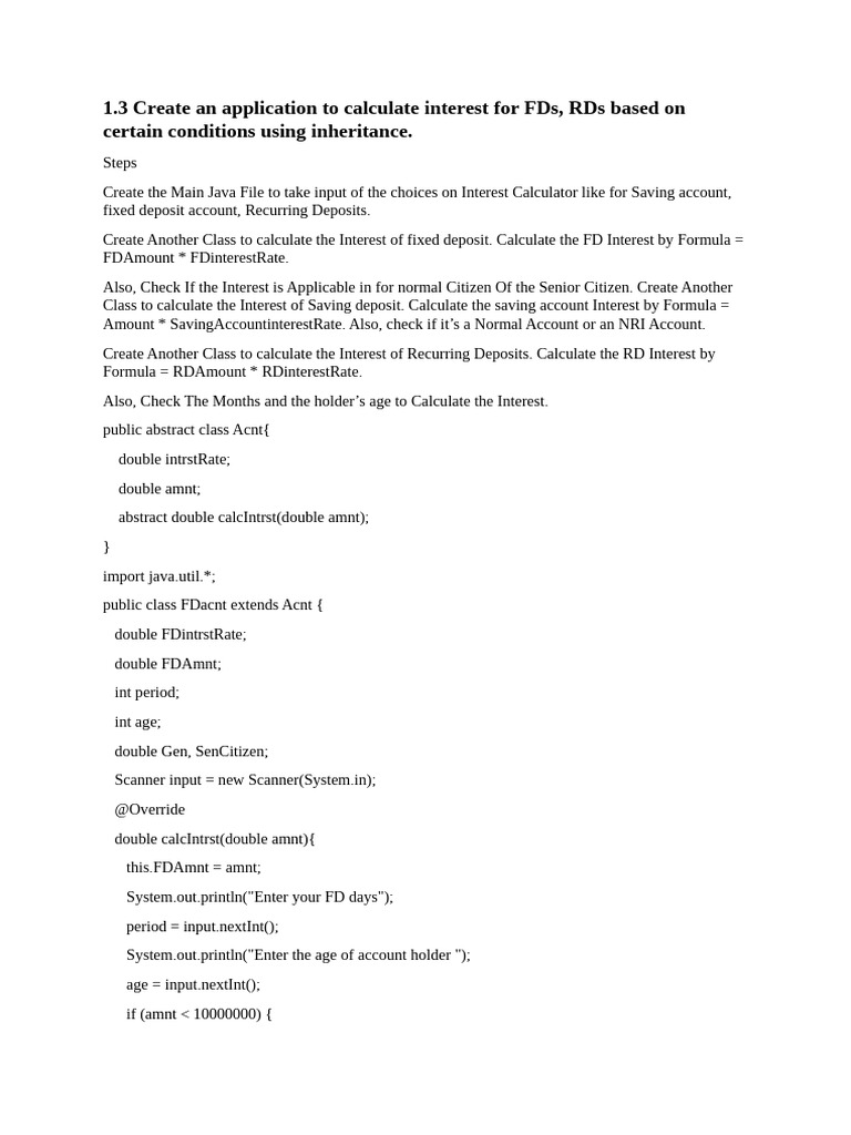 1.3 Create An Application To Calculate Interest For FDS, Rds Based On ...