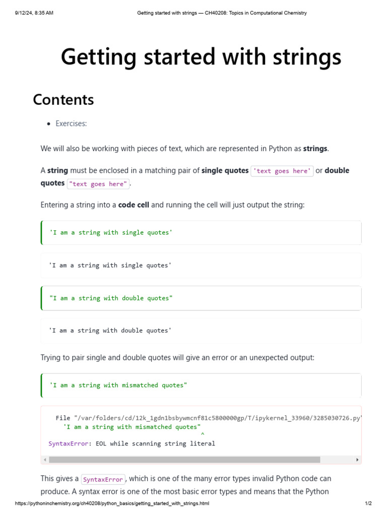 Getting Started With Strings - CH40208 - Topics in Computational ...