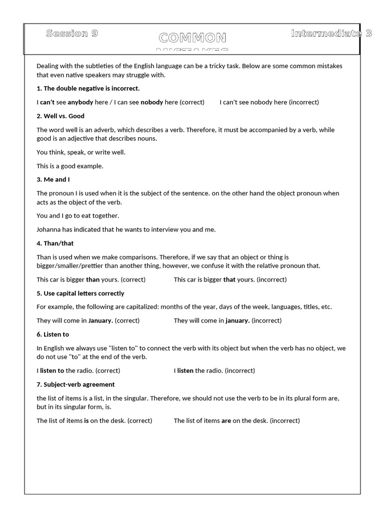 Intermediate 3 - Session 9 | PDF