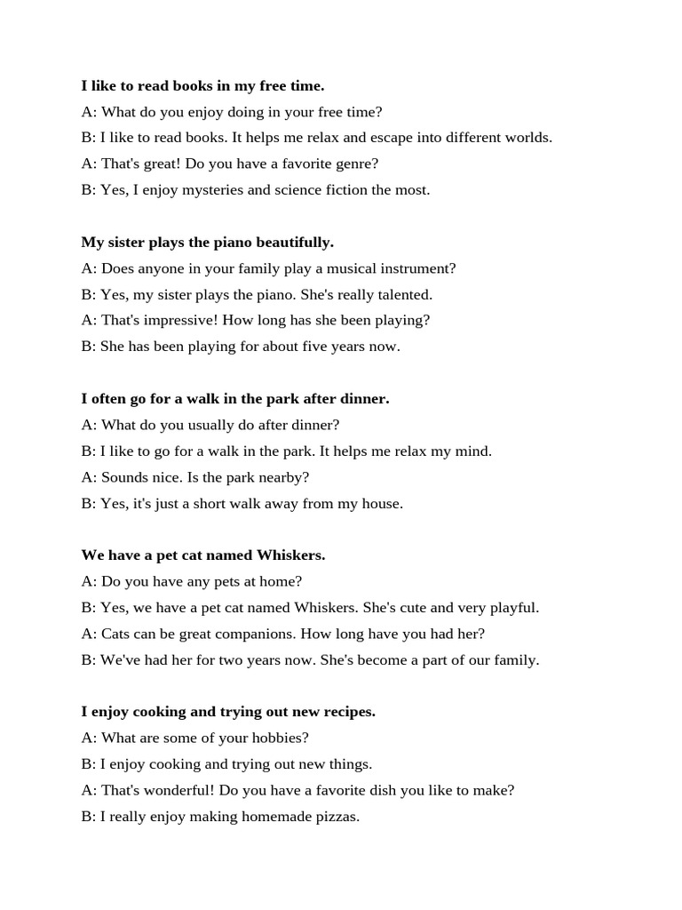 Sample Sentences and Short Conversation PDF