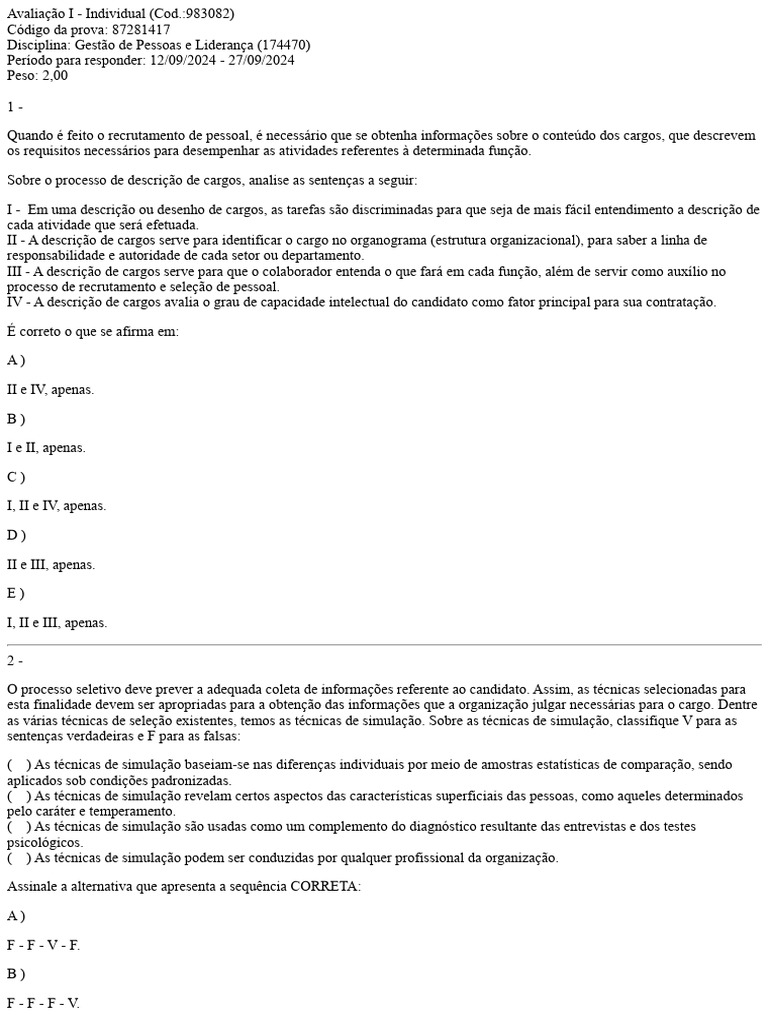 Prova 1 | PDF