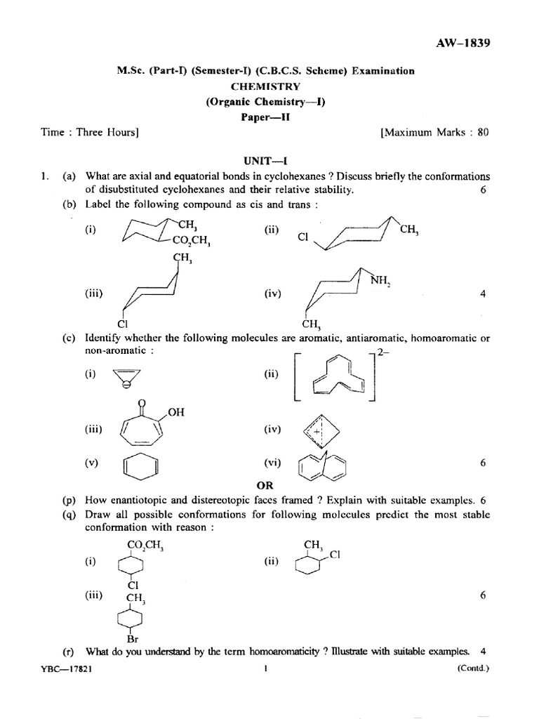 MSC 1 Sem Chemistry Organic Chemistry 1 S 2019 | PDF