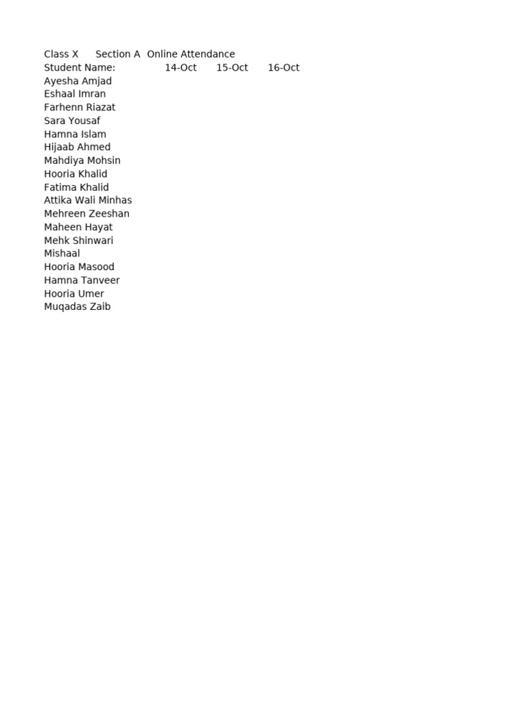 X a online attendance pdf