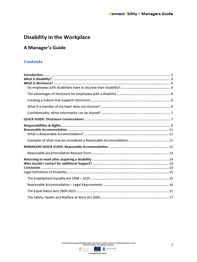 Managers Guide To Disability and Reasonable Accommodations | PDF