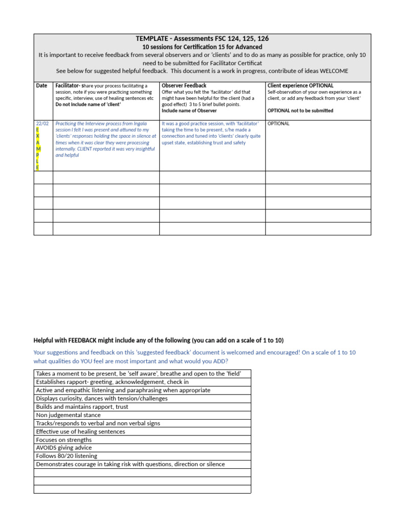 FSC124 Assessement Template Facillitator Observer Client FSC 124 V2606 ...
