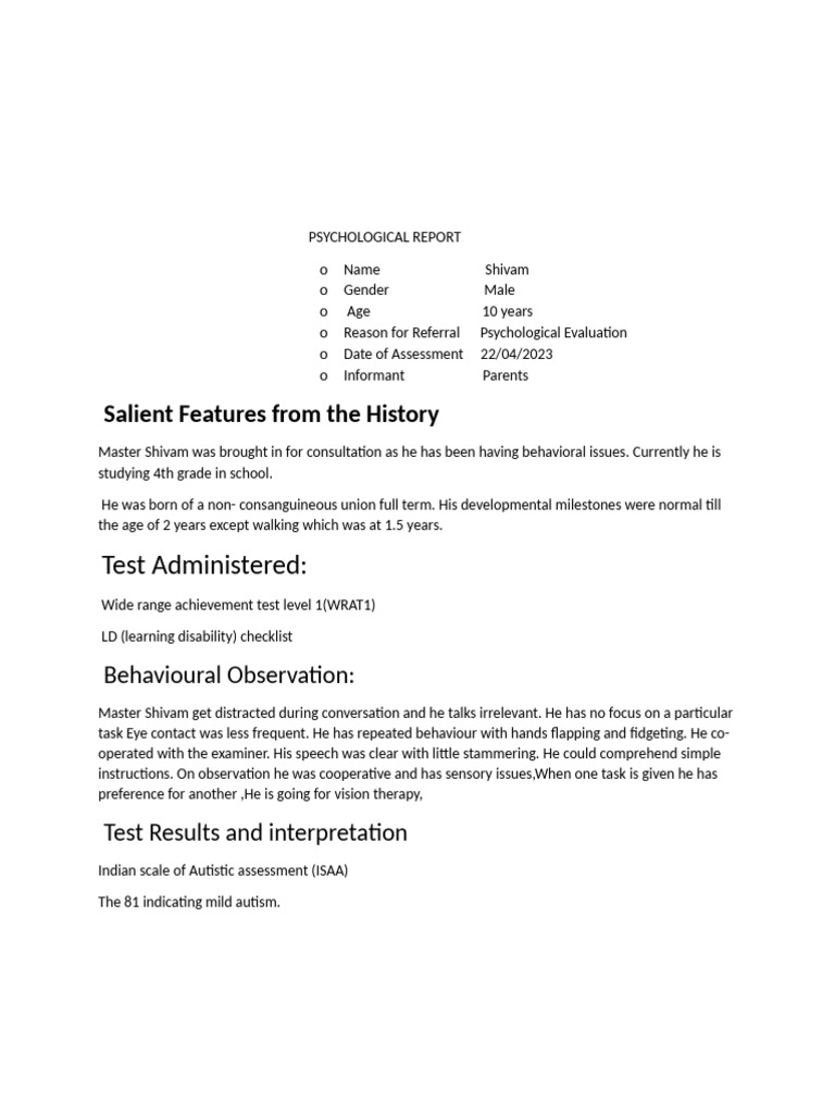 Psychological Report | PDF