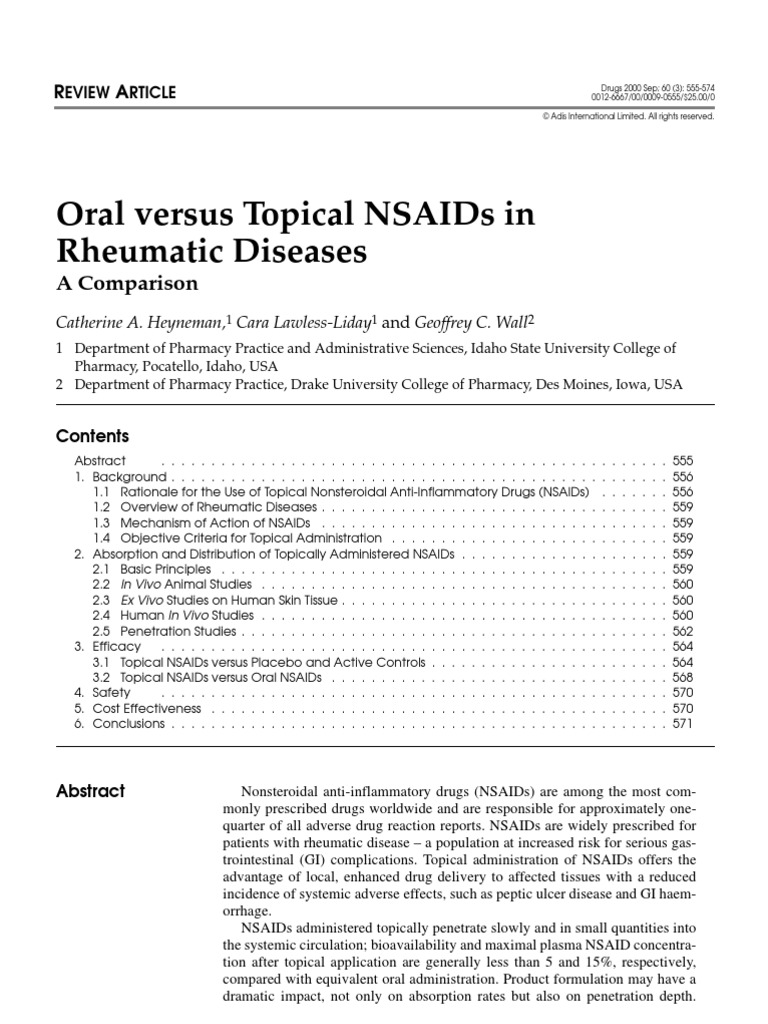 Oral Versus Topical NSAIDs in Rheumatic Diseases Nonsteroidal Anti