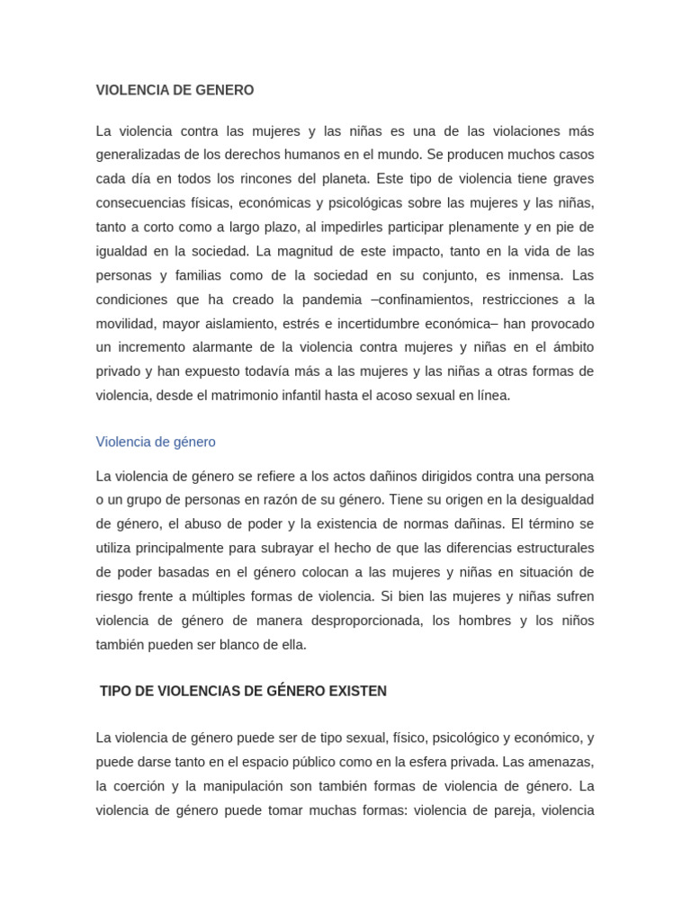 Tipos y Consecuencias de la Violencia de Género | PDF | La violencia ...