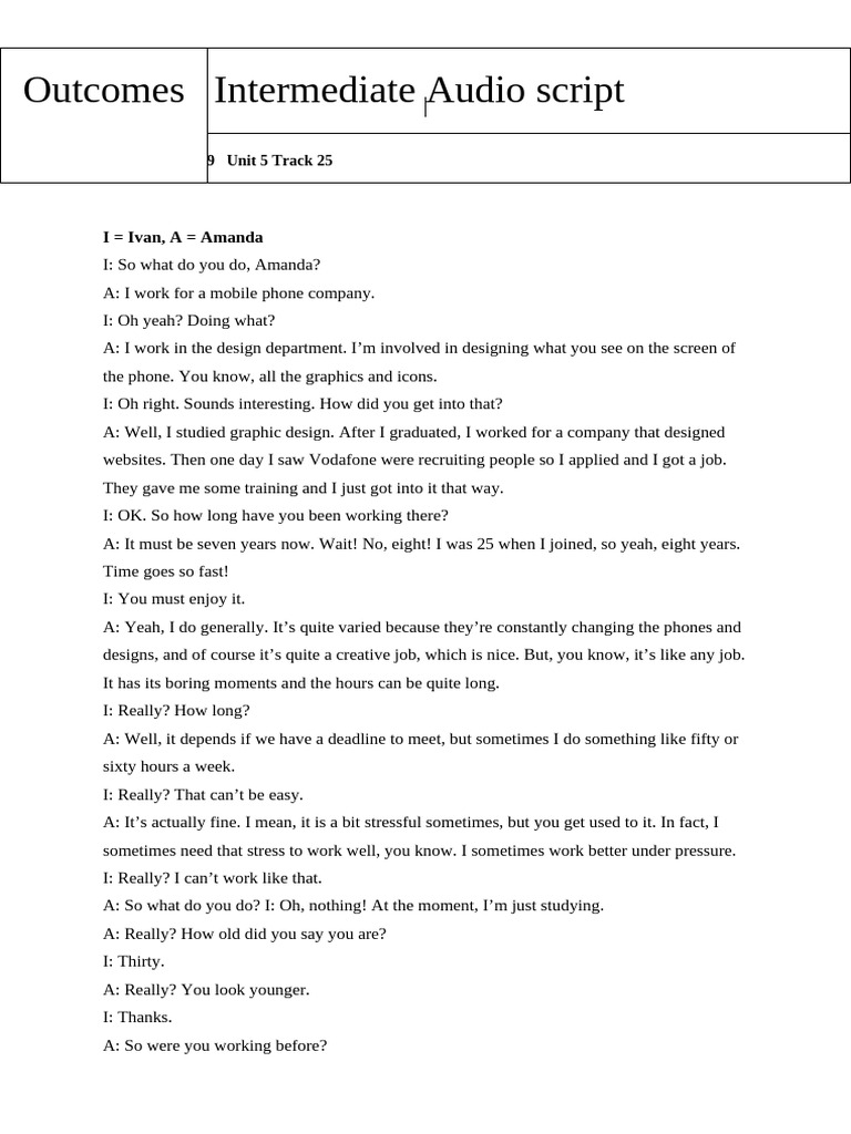 Intermediate Unit5 Audio Track25 | PDF