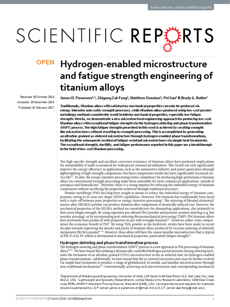 Hydrogen enabled micro and fatigue strength of Titanium alloys PDF