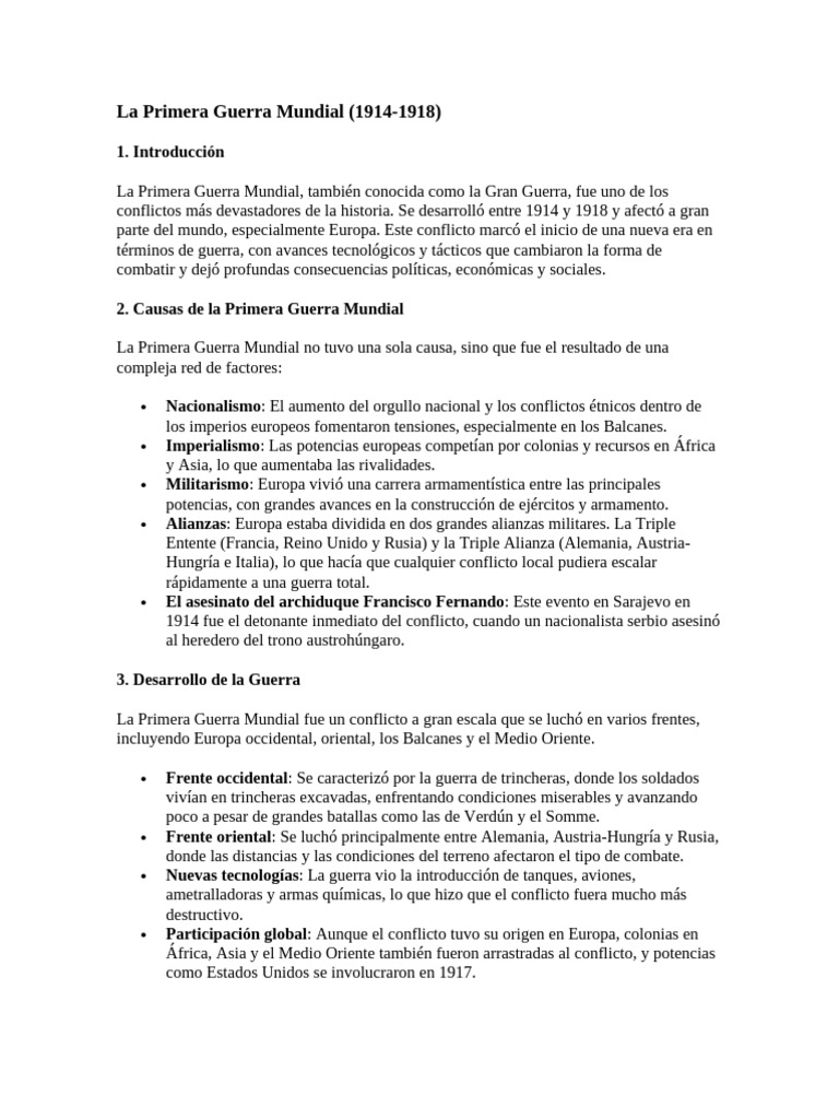 La Primera Guerra Mundial | PDF | Primera Guerra Mundial | Viajes y turismo