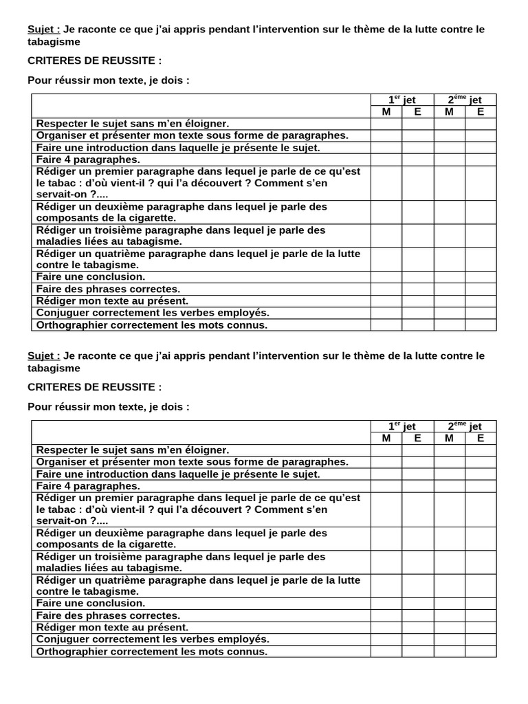 Grille de Critères Lutte Contre Le Tabagisme | PDF