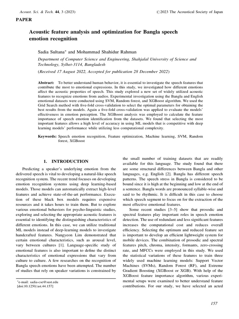 Acoustic Feature Analysis and Optimization For Bangla Speech Emotion ...