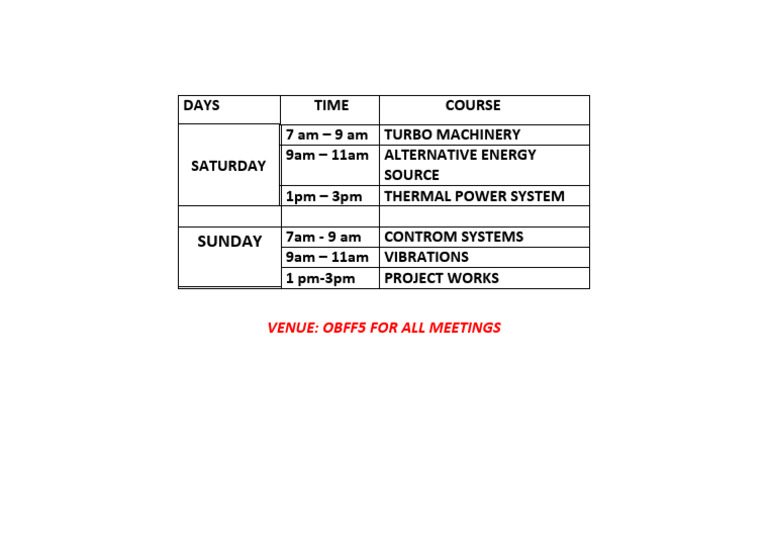 Updated Time Table | PDF