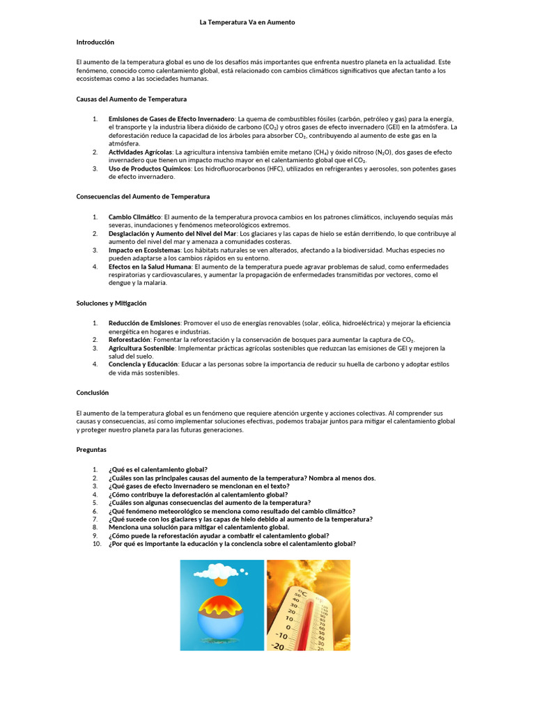 TEMA de 2DO GRADO La Temperatura Va en Aumento | PDF