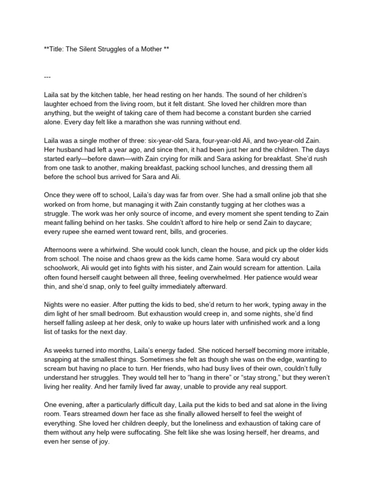 Title - The Silent Struggles of A Mother | PDF