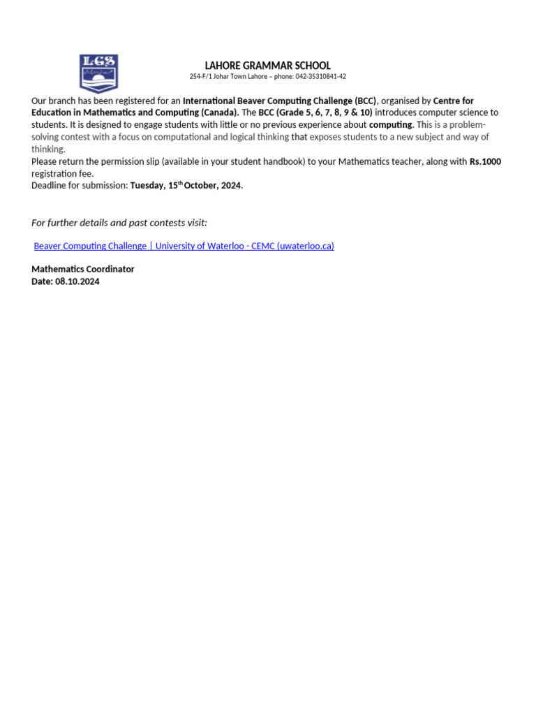 Beaver Computing Challenge | PDF