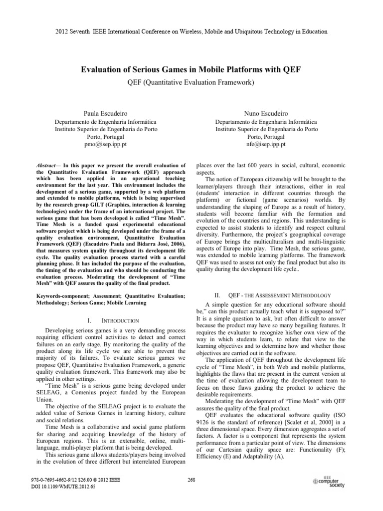 Evaluation of Serious Games in Mobile Platforms With QEF | PDF