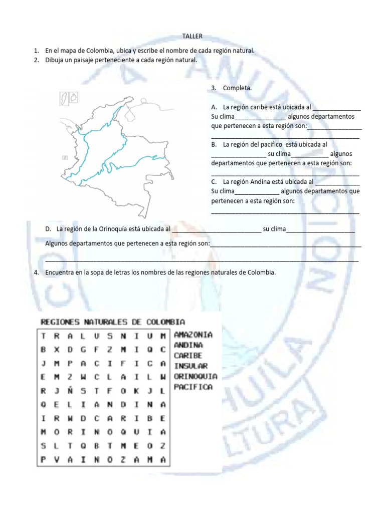 Taller Regiones Naturales de Colombia | PDF