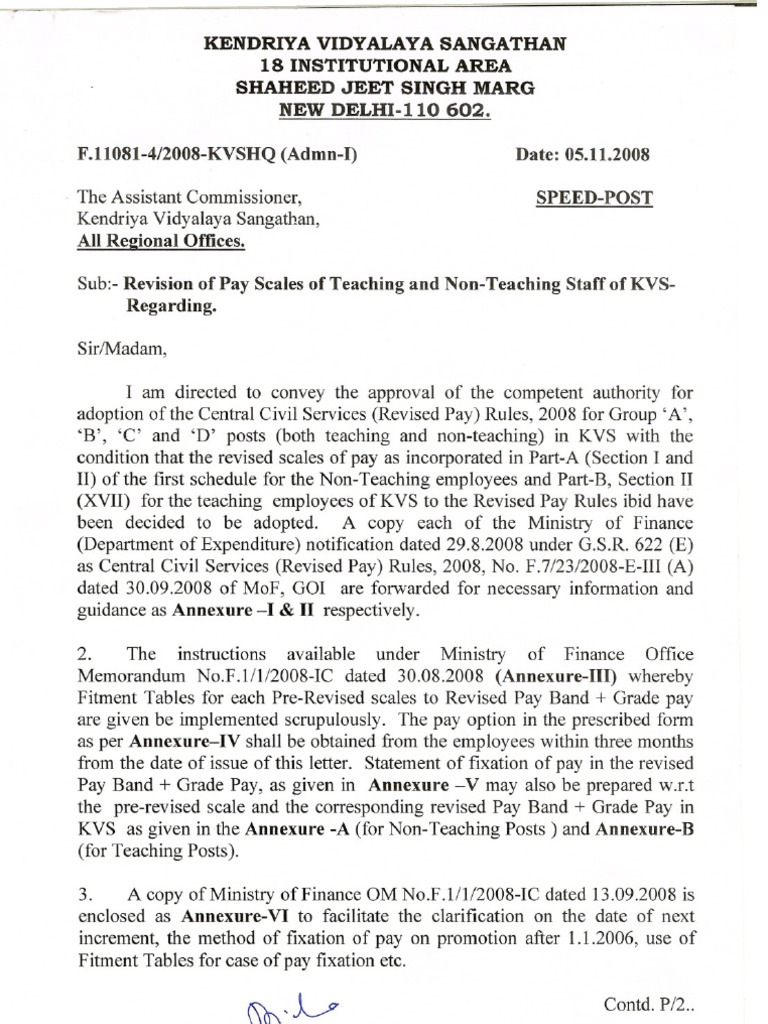 KVS Revised Pay Scales 2022 | PDF | Government | Business