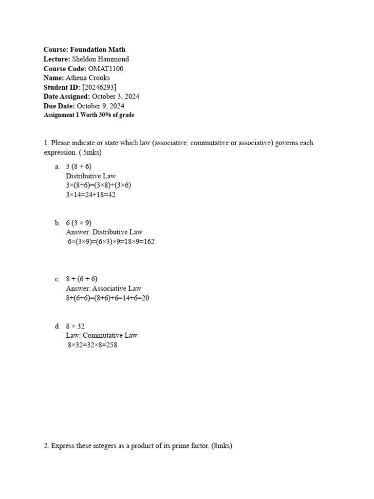 Homework Foundation Math Assemnet 1 | PDF