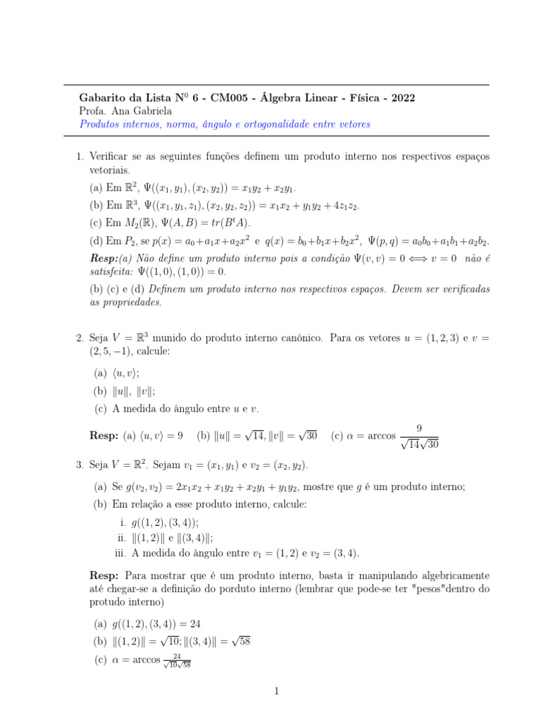 Gabarito - Lista6 Algelin | PDF