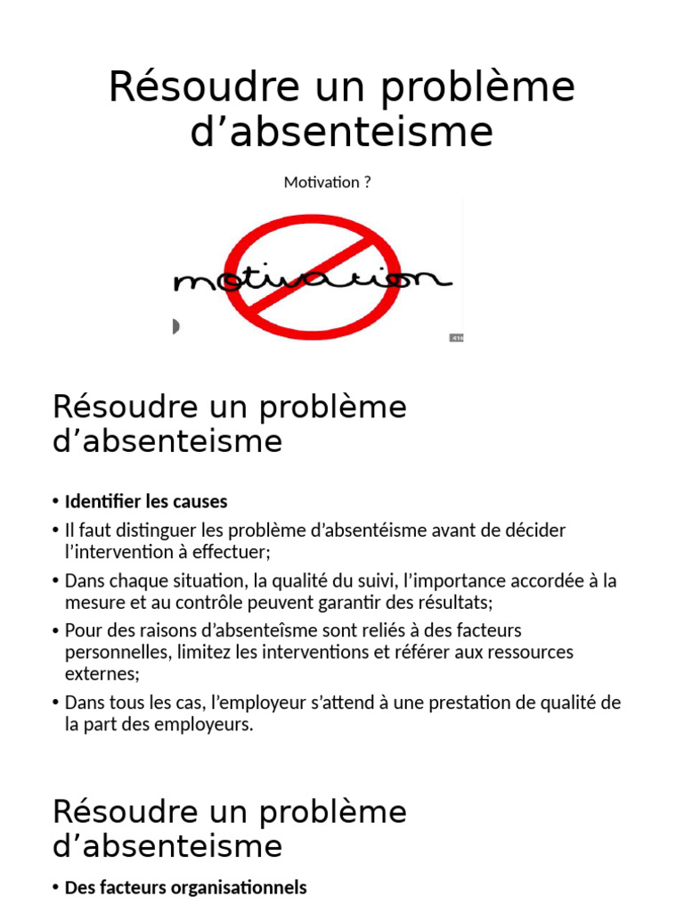 Résoudre Un Problème D'absenteisme | PDF