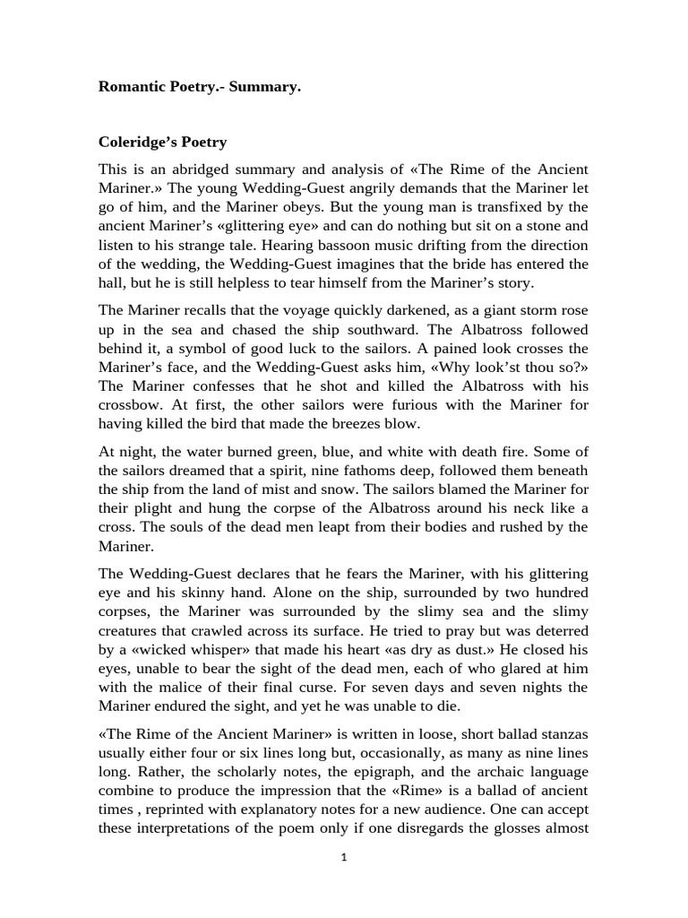 Romantic Poetry Summary | PDF