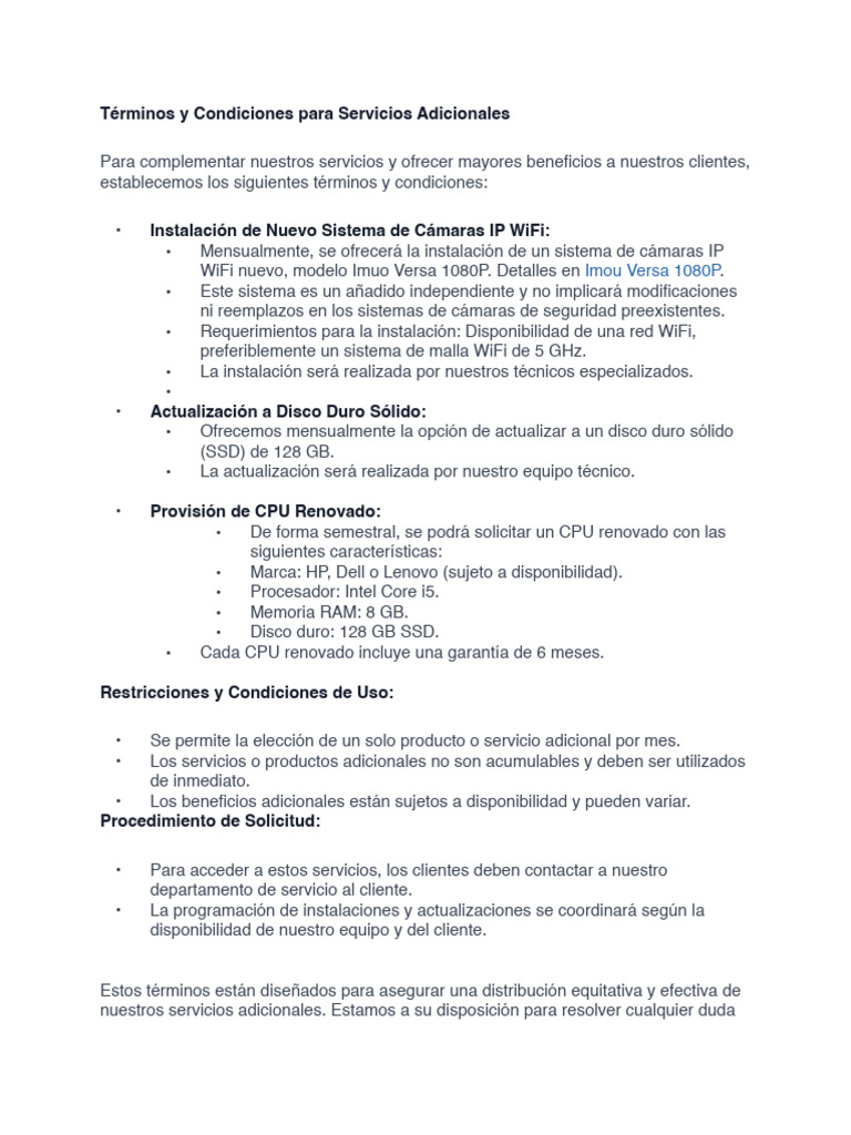 Terminos y Condiciones Nuevos Servicios | PDF