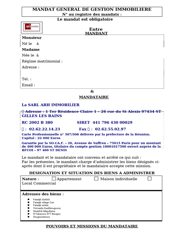 Mandat - de - Gestion Immobilière | PDF