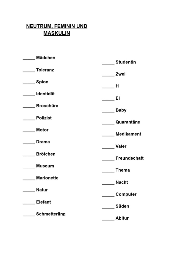 Neutrum, Feminin Und Maskulin | PDF