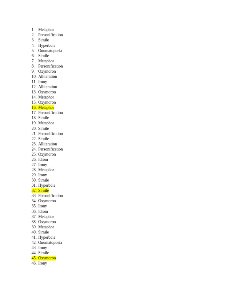 Figurative laguage poetic devices definitions identification 1 46