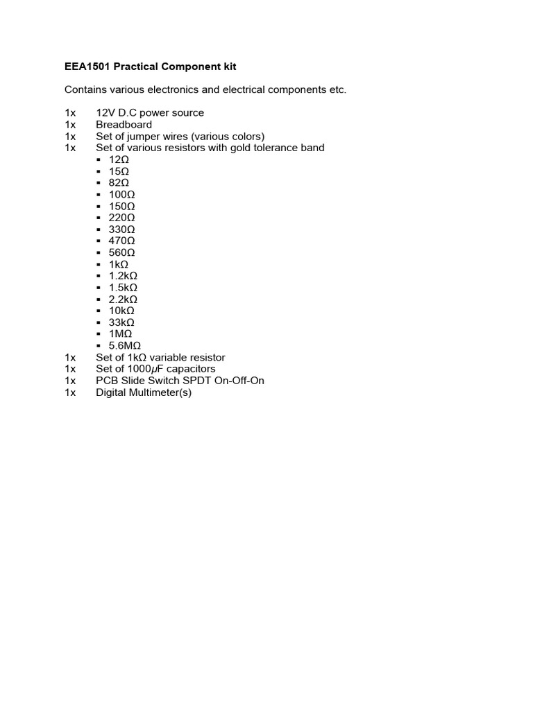 EEA1501 Practical Component Kit | PDF