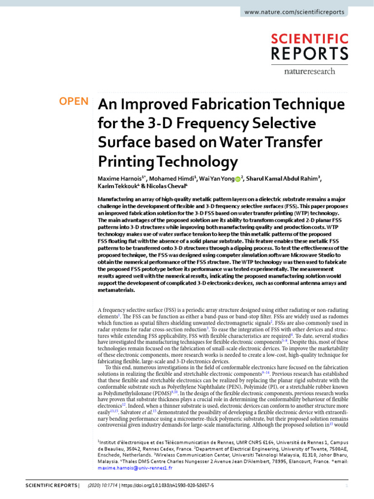 An Improved Fabrication Technique Surface Based On Water Transfer | PDF