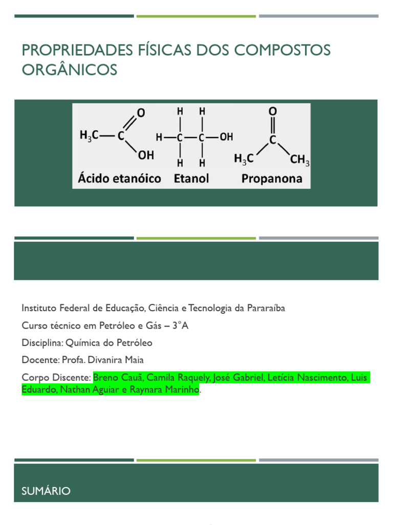 Propriedades Físicas dos Compostos Orgânicos | PDF | Solubilidade ...