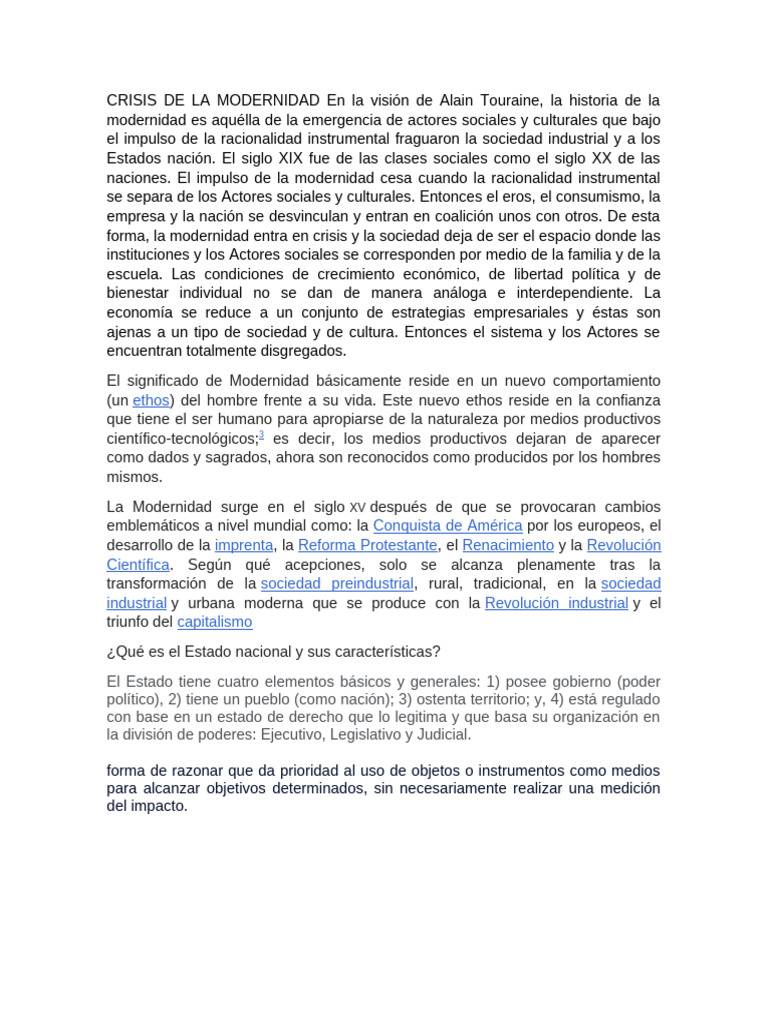 Crisis de La Modernidad en La Visión de Alain Touraine | PDF