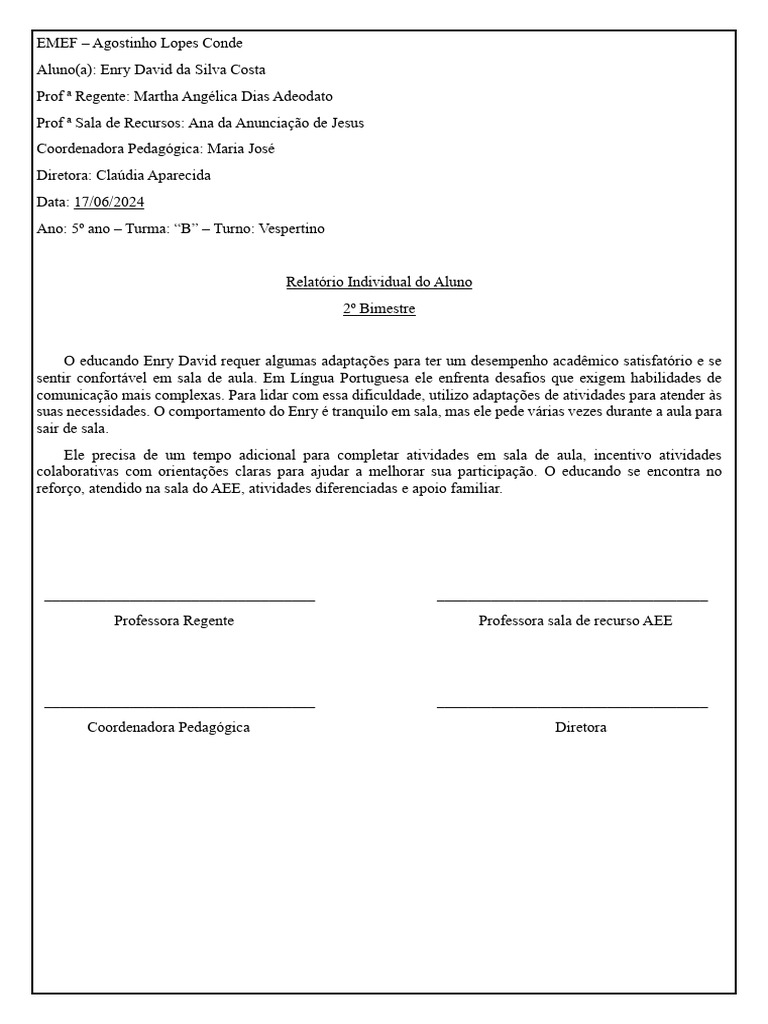 Relatório Enry | PDF | Carreira e Crescimento | Artes Linguísticas e ...