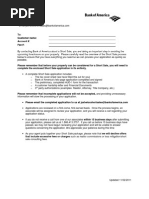 Bank of America HELOC Short Sale Package