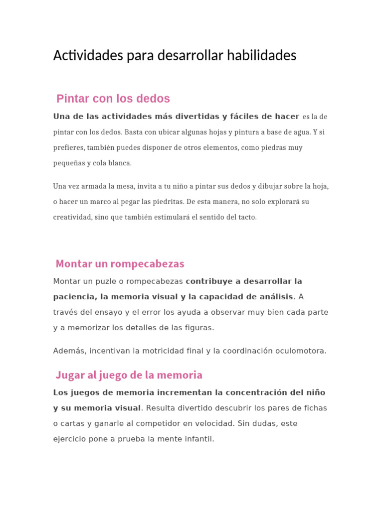 Actividades para Desarrollar Habilidades | PDF