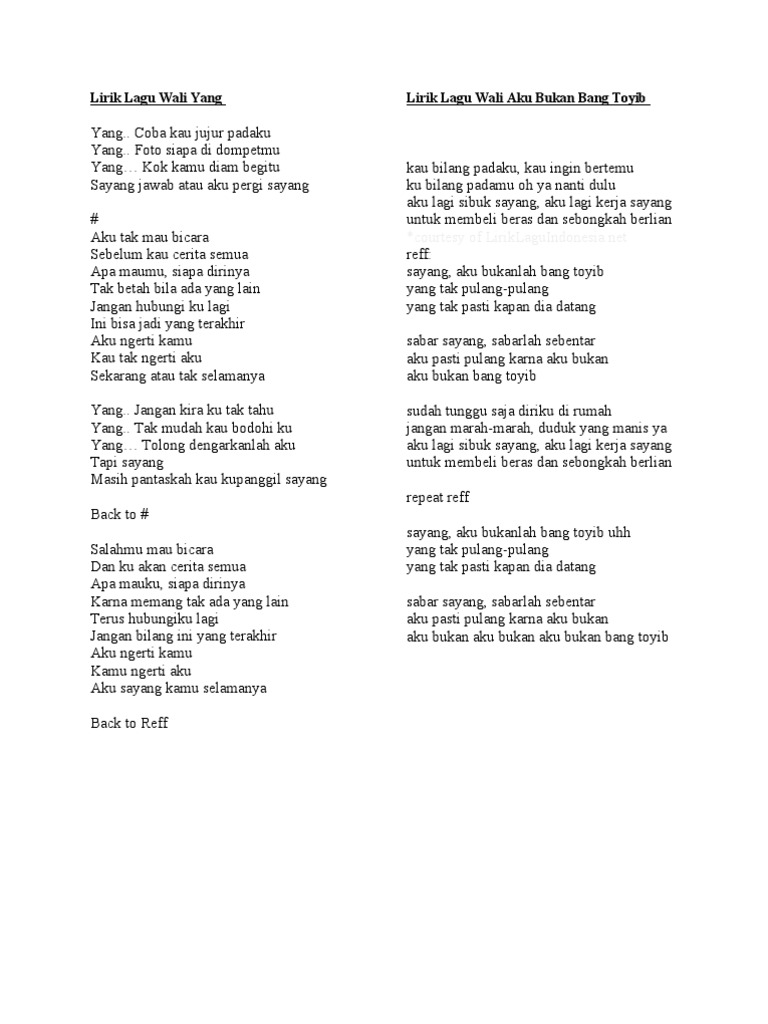 Lirik Lagu Wali Terbaru Pdf