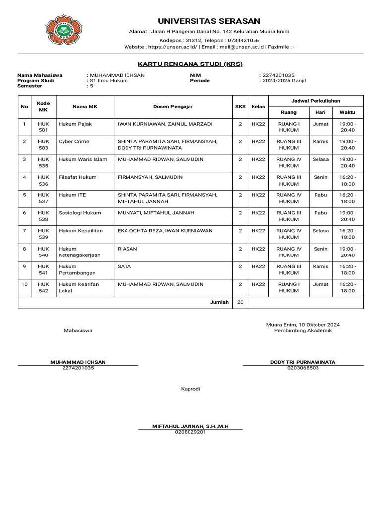 Cetak Laporan KRS Mahasiswa | PDF
