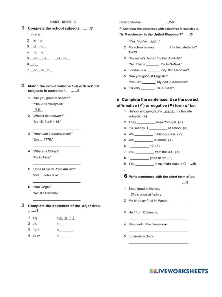 Metro Starter-Test Unit 1 | PDF