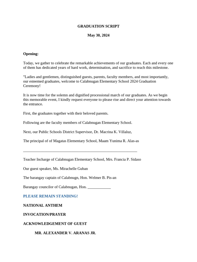 Graduation Script | PDF