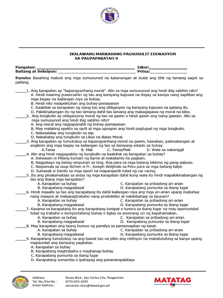 Q2 Esp9 TQ | PDF