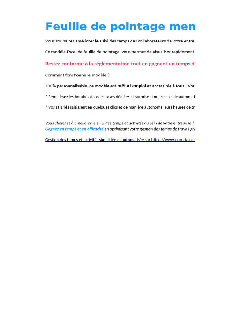 Modele Feuille Pointage Eurecia 2023 | PDF
