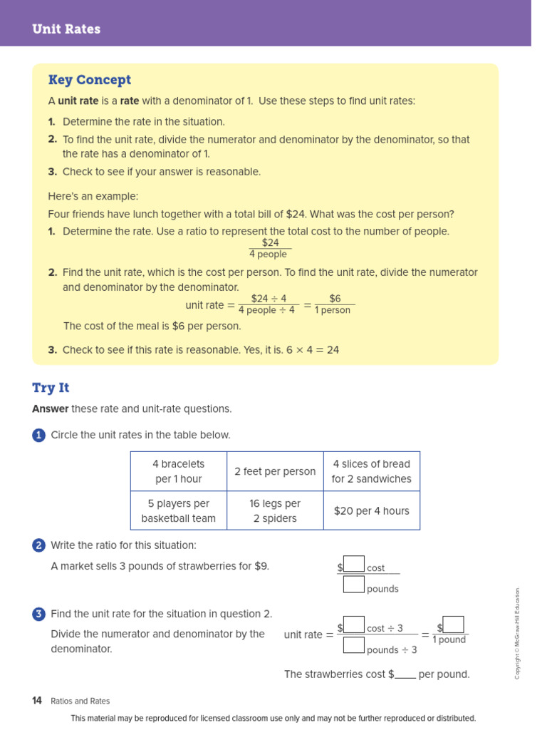 Key Concept: Unit Rates | PDF