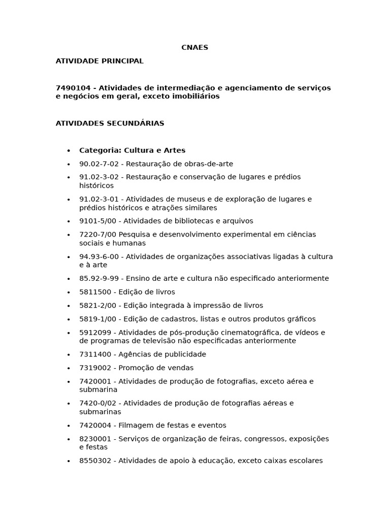 Cnaes Principal Secundarios Objeto | PDF